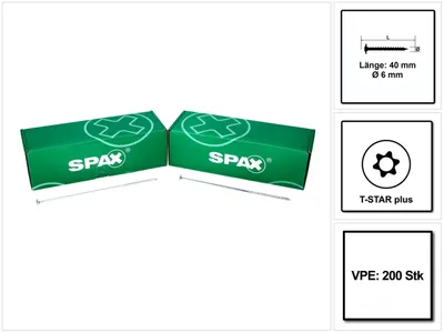 Obrázok produktu pre SPAX® 0251010600405 SPAX® Holzbauschrauben T30 Tellerkopf WIROX 0251010600405 6 mm x 40 mm, 200 St.
