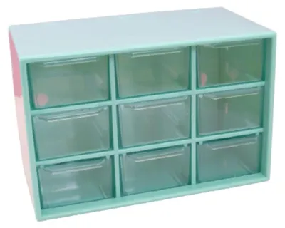 Organizer mit 9 Schubladen, türkis/transparent, 18x9,8x11,8 cm