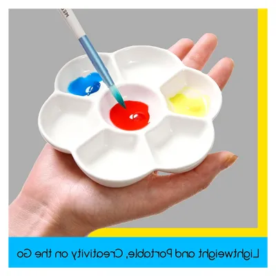 Produktbild von 7-Well Studio Porzellan Tablett, 3er-Set mit Farbbox, Künstler Misch Farbtablett von 12 cm (4,7 Zoll) für Aquarell Gouache Malerei, Rund, Weiß