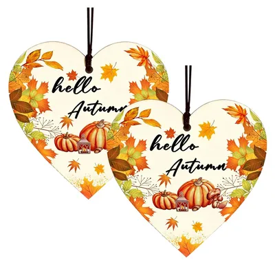 Productafbeelding van Herfstdecoratie Hanger - Hartvormig van hout - Voor binnen en buiten - 2 stuks - 10 cm x 10 cm
