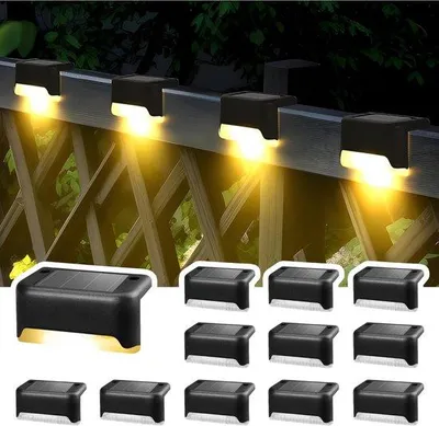 Immagine prodotto di Set da 12 faretti solari - Luce bianca calda - Impermeabili - LED - Per gradini esterni, scale, giardini, terrazze, vialetti, decorazioni - Nero