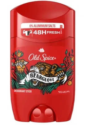 A red Old Spice deodorant stick with a bear graphic.