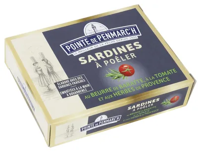 Zdjęcie produktu dla Sardynki z masłem, pomidorami i ziołami prowansalskimi.