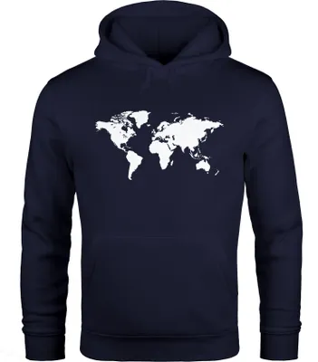 Produktbild von Hoodie Herren Weltkarte World Map Kapuzenpullover Pullover mit Kapuze Moonworks® navy XXL