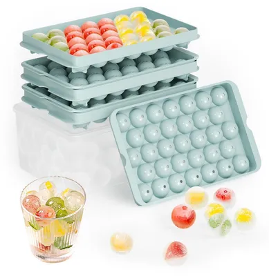 Image de Moules à glaçons ronds avec couvercle et récipient – 3 moules empilables, 99 petites boules de glace (diamètre 2,2 cm)