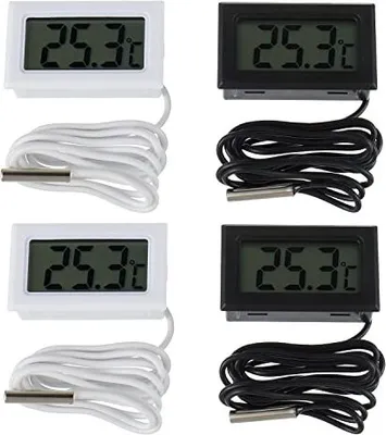 Zdjęcie produktu dla 4 sztuki Termometr do lodówki Cyfrowy, wodoodporny termometr LCD do lodówki, zamrażarki, akwarium (2 czarne, 2 białe)