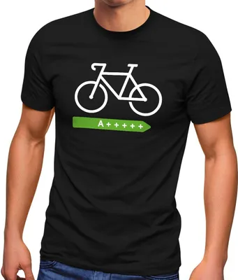 Produktbild von Herren T-Shirt Fahrrad Radfahrer Bike Umwelt A+++++ Energie sparen Fun-Shirt Spruch lustig Moonworks® schwarz XXL