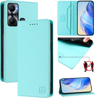 Produktbild von Lederhülle für Infinix Hot 20 Play Hülle Flip Brieftasche Kartenfächern Ständer Schutzhülle Türkis