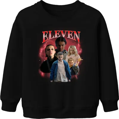 Produktbild von ELEVEN Elfie Stranger Serienfan Geschenk 80er Retro Hawkins 90s Bootleg Uni Kinder Sweatshirt Pullover, Schwarz, 116