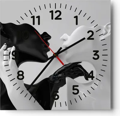Produktbild von Wanduhr - Quadrat - Glasuhr - Schwarz Weiß Statue - 40x40cm - Schleichendes Uhrwerk - Lautlos - zum Aufhängen bereit - Dekoration Modern - Wanddekoration aus Glas - C4AC40x40-4736