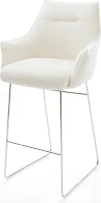 Produktbild von DELIFE Barstuhl Alja-Flex Bouclé Soft Beige Kufengestell Edelstahl Silberfarben Taschenfederkern