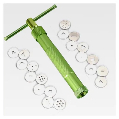 Produktbild von Edelstahl Zuckerpaste Extruder, Fondant Presse mit 20 Formen, Dekorationswerkzeug für das Backen, grünes Zuckerwerkzeug für Fondantkuchen