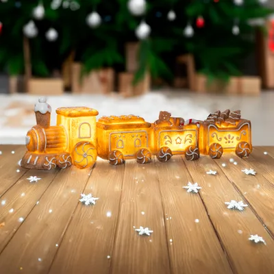 Obrázok produktu pre Perníkový vláčik s 3 vagónmi a LED osvetlením - cca 29 cm - LED dekorácie