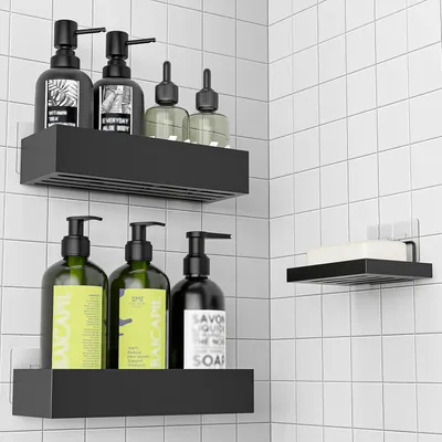 Produktbild von Duschablage ohne Bohren – 3-teiliges Duschablage-Set mit Seifenschale, Badezimmeraufbewahrung