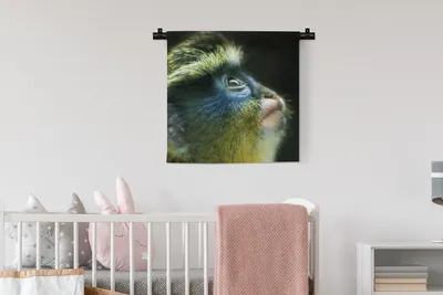 Produktbild von MuchoWow® Wandteppich Wandbehang Affe - Gelb - Blau 60x60 cm Tapisserie Dekoration Wandtuch - Dekorationen - Wand Decke