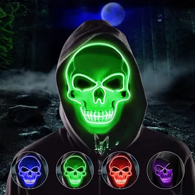 Produktbild von LED-Horror-Maske, 1 Stück, Mit 3 Lichtmodi, Für Halloween-Kostüme Und Party-Veranstaltungen