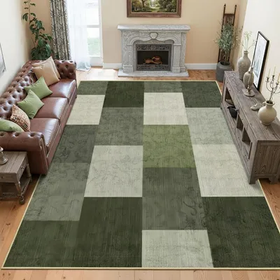 Obrázek produktu pro Koberec patchwork – zelený geometrický vzor, rozměry 120 x 170 cm