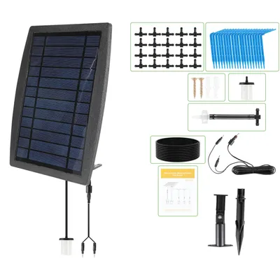 Image de Système d'irrigation solaire Système d'irrigation goutte à goutte automatique Système d'irrigation pour jardin avec 12 modes de minuterie + tuyau de 20 m pour plantes de jardin et de balcon