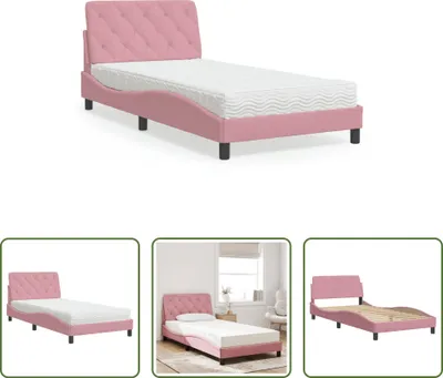 Produktbild von The Living Store Bett mit Matratze Rosa 100x200 cm Samt