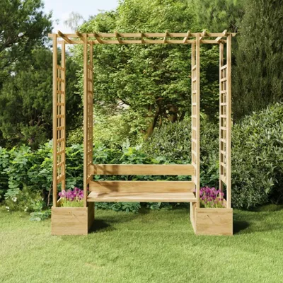 Obrázok produktu pre Maison Exclusive – Záhradná pergola s lavičkou a kvetináčmi, vyrobená z impregnovaného smrekového dreva