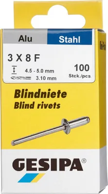 Image de Gesipa Rivets aveugles alu/acier tête ronde plate Mini-Pack 3x8mm a 100pcs