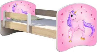 Produktbild von ACMA Jugendbett Kinderbett Junior-Bett Komplett-Set mit Matratze Lattenrost und Rausfallschutz Sonoma 17 Pony 180x80