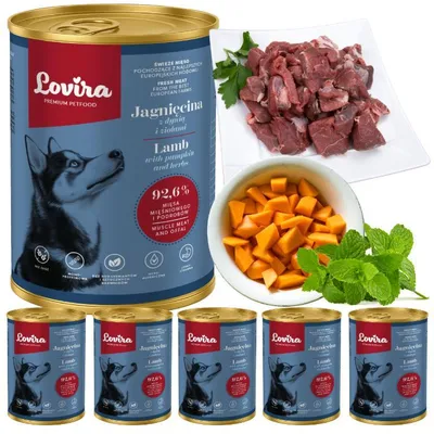 Zdjęcie produktu dla Mokra Karma dla Psów LOVIRA Jagnięcina z Dynią i ziołami 92,6% mięsa | 6 x 400g