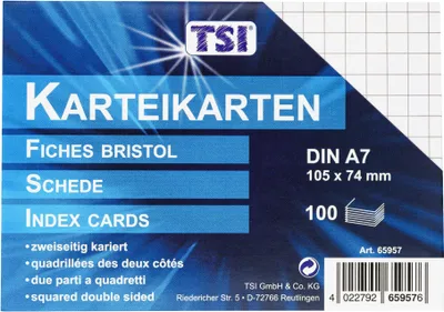 Produktbild von TSI Karteikarten A7 kariert beidseitig bedruckt 100 Stück