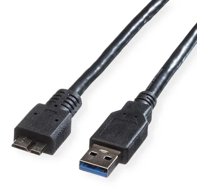 Zdjęcie produktu dla Kabel ROLINE USB 3.2 Gen 1, A ST - Micro B ST, czarny, 3 m