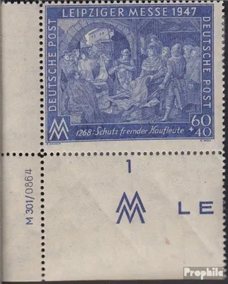 Produktbild von Briefmarken Alliierte Bes.-Gem.Ausg. 1947 Mi 942I A DV mit Druckvermerk Linienzähnung 13 mit Falz Leipziger Messe