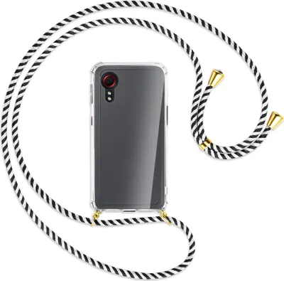Produktbild von Handykette Backcover-Schutzhülle mit Band (Metall goldfarben) für Samsung Galaxy Xcover 5 (G525) - schwarz/weiß gestreift