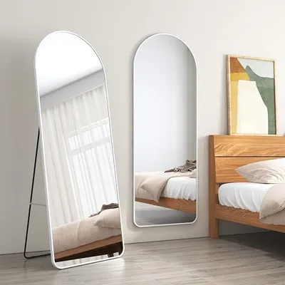 Produktbild von Ganzkörperspiegel mit Weiß Metallrahmen, Standspiegel für Schlafzimmer, Wohnzimmer, Flur und Garderobe