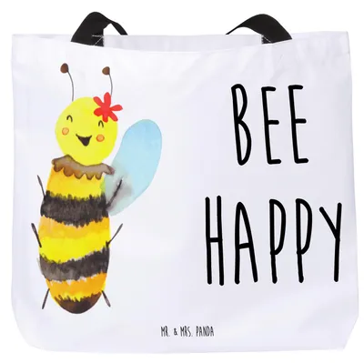 Produktbild von Mr. & Mrs. Panda Reisetasche Biene Happy - Weiß - Geschenk, Tote Bag, Laptoptasche, Tasche, Schultasche, Strandtasche