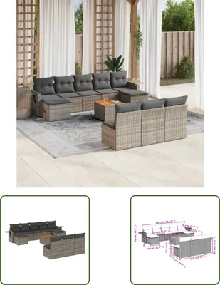 Produktbild von The Living Store 11-tlg. Garten-Sofagarnitur mit Kissen Grau Poly Rattan
