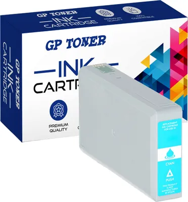 A cyan ink cartridge and its packaging are shown against a white background.