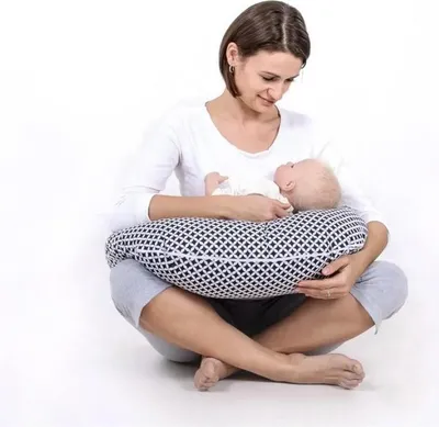 Image de Coussin d'allaitement en forme de haricot Bobono en fibre naturelle bleu grenat 100% coton ergonomique et