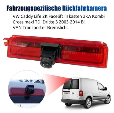 Zdjęcie produktu dla Kamera cofania 170 stopni, szerokokątna, do VW Caddy Life 2K (2003-2015). Montaż w lampie cofania. Funkcje: pomoc przy parkowaniu, noktowizor, linie odległości. Klasa wodoszczelności IP68. Rozdzielczość: 648 x 488