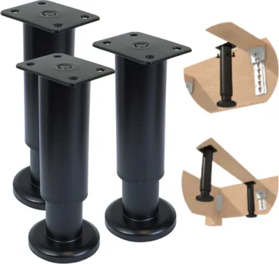Produktbild von [12 - 18 CM] Möbelfuß, Bettfuß verstellbares Stahlbein, Schwarz matt 3 Stück