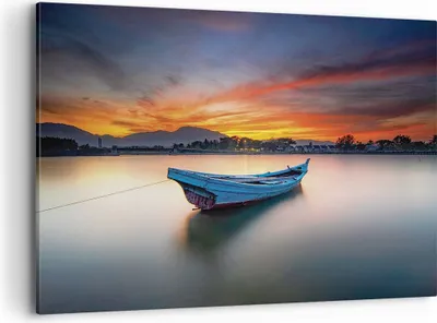 Produktbild von Bild auf Leinwand - Leinwandbild - Einteilig - Westen Sonne Boot - 100x70cm - Wand Bild - Wanddeko - Wandbilder - Leinwanddruck - Bilder - Wanddekoration - Leinwand bilder - Wandbild - AA100x70-4791