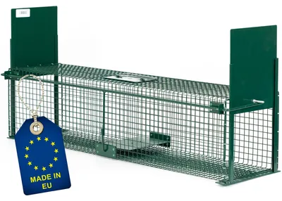 Produktbild von ITA Lebendfalle 5007 100x25x25 cm - Wetterfeste & Zuverlässige Marderfalle mit 2 Eingängen - Fertig Montiert, Bissschutz, Tragegriff - Drahtkastenfalle für Marder, Siebenschläfer, Katzen, Ratten