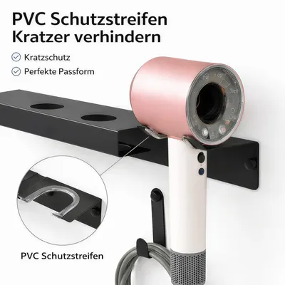Immagine prodotto di Supporto per asciugacapelli in acciaio inossidabile nero, compatibile con Dyson Supersonic, con gancio per accessori