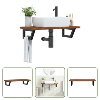 Produktbild von The Living Store Waschtischplatte mit Halterung Stahl und Massivholz Eiche