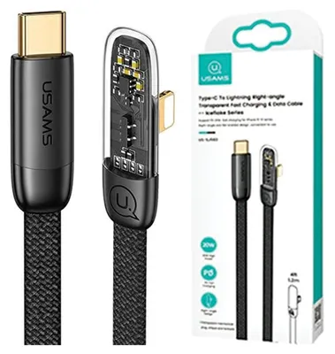 Immagine prodotto di Cavo angolare da Usams Usb-C a Lightningpd 20W a ricarica rapida serie Iceflake 1,2M nero/nero Sj583Usb01 (Us-Sj583)