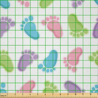 Produktbild von ABAKUHAUS Baby Microfaser Stoff als Meterware , Kinderabdruck-Muster in vielen tont abstrakte Entwurfs-Säuglingsfuß-Illustration, 10 M (230 x 1000 cm), Mehrfarbig