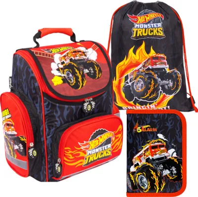 Immagine prodotto di Zaino scolastico per bambine e bambini con motivo HOT WHEELS, set da 3 pezzi: zaino, astuccio e borsa, mega set Paso