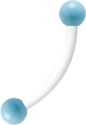 Immagine prodotto di Piercing al sopracciglio in Bioplast bianco con perline in acciaio inox 3mm Aqua Smaltato - F-EBBBN.WH.LRO 1,2mm - 6,0 millimetri