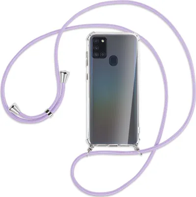 Produktbild von Handykette Backcover-Schutzhülle mit Band (Metall silberfarben) für Samsung Galaxy A21s - violett