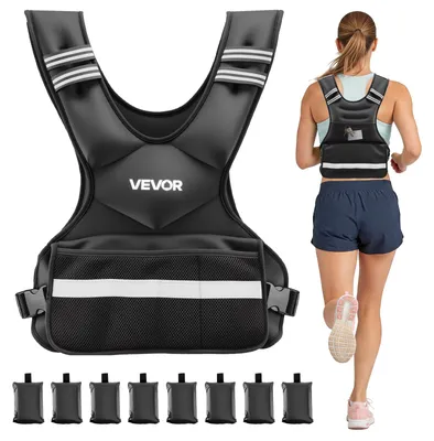 Produktbild von VEVOR Gewichtsweste Verstellbar mit 8 Gewichtsbeuteln à 2 lbs für Individuelles Training, X-förmige Fitnessweste mit Reflektorstreifen und Schnallenriemen für Krafttraining Laufen und Joggen Schwarz