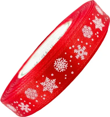 Produktbild von Satinband rot mit Schneeflocken 12mm x 23m