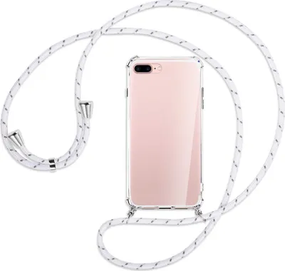 Produktbild von Handykette Backcover-Schutzhülle mit Band (Metall silberfarben) für Apple iPhone 7 Plus / 8 Plus - weiß/grau